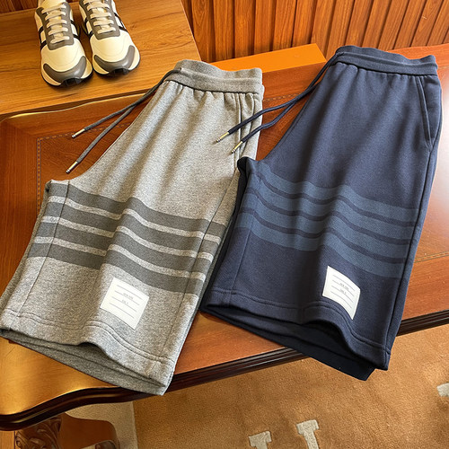 一如既往的高品质！tb四道杠条纹短裤毛圈棉五分裤潮牌男款夏季 - 图2