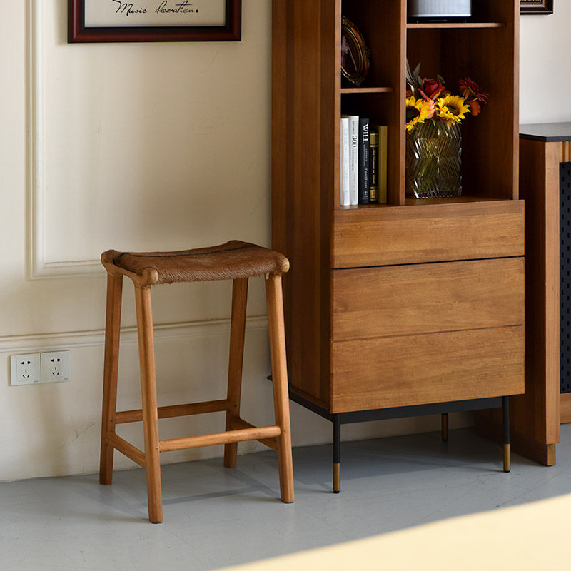 原装进口吧台凳民宿实木北欧羊毛皮酒吧高脚椅柚木家用岛台餐凳,淘宝优惠券,粉丝福利购,淘宝优惠卷