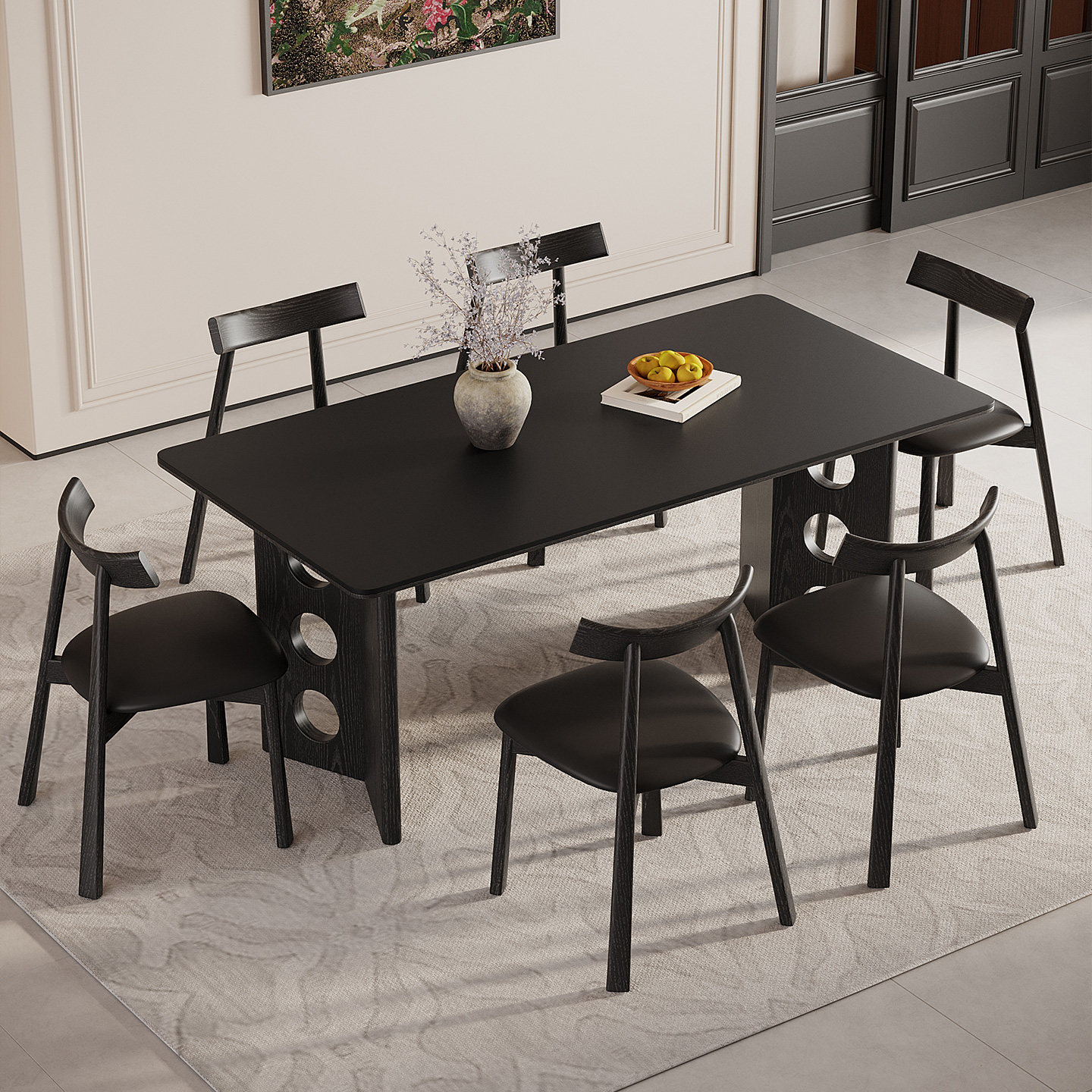 意式极简实木岩板餐桌小户型家用长方形现代简约法式侘寂风餐桌椅,淘宝优惠券,粉丝福利购,淘宝优惠卷