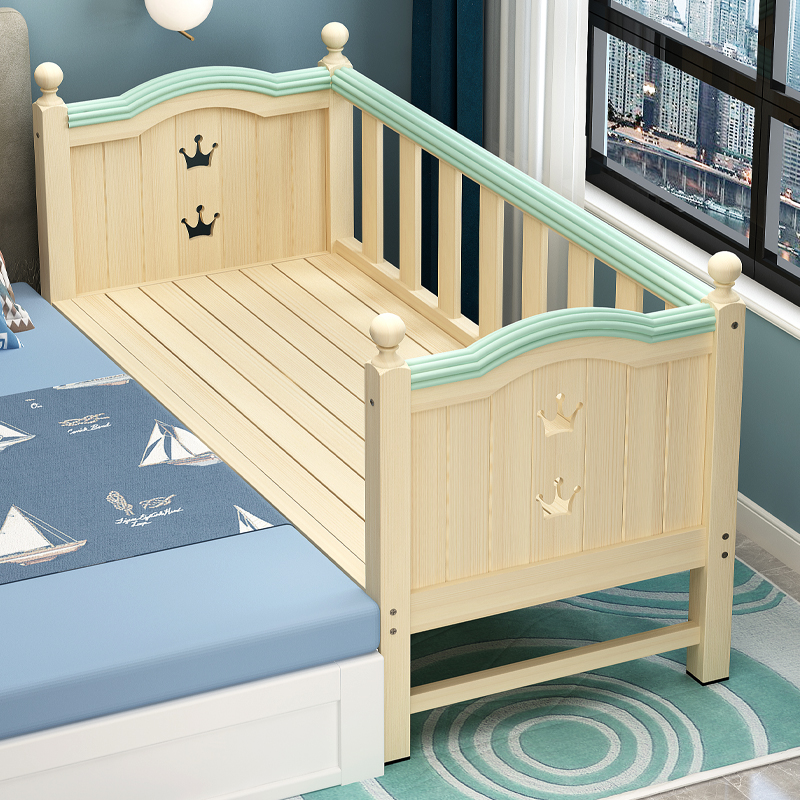 实木儿童床带护栏加宽拼接大床婴儿男孩女孩宝宝公主床边床单人床-图1