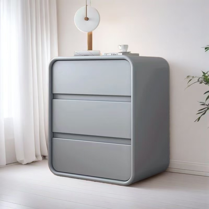 奶油风精致小床头柜卧室家用现代简约超纤皮质三层实木储物小柜子 - 图1