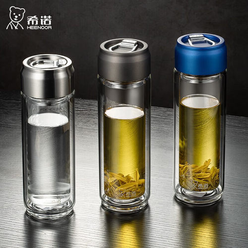 希诺带提环双层玻璃杯正品  高档便携车载泡茶杯透明定制礼品水杯 - 图0