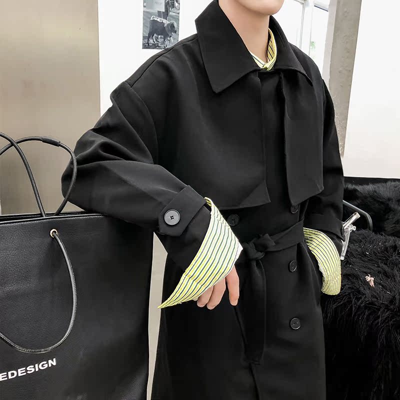 外套 chic 秋冬季韓國垂感中長款風衣男寬松大翻領雙排扣青年 FA 花熙 外套 chic 秋冬季韓國垂感中長款風衣男寬松大翻領雙排扣青年 FA 花熙