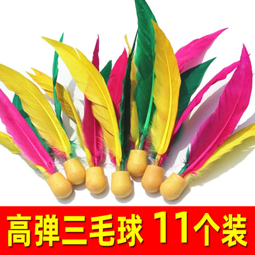 【三毛球11个】板羽球毽球板球板羽拍成人羽毛高弹力羽球健身运动 - 图0
