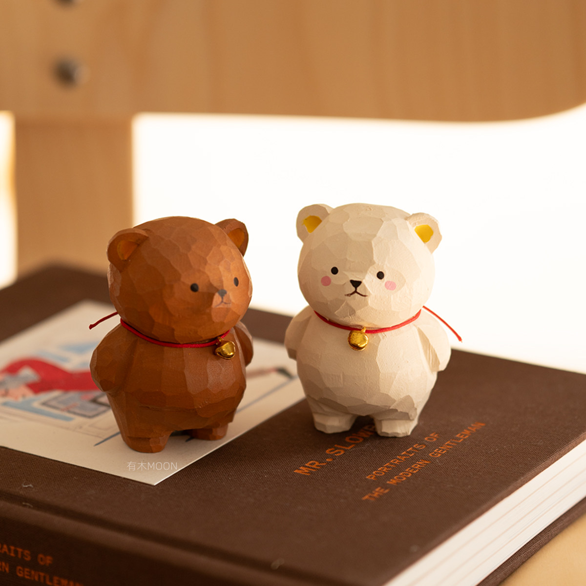 可爱小熊CP 木雕小熊人白熊棕熊治愈陪伴桌面摆件礼物礼品纯手工,淘宝优惠券,粉丝福利购,淘宝优惠卷