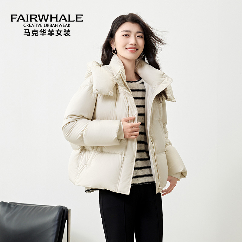马克华菲短款可拆卸帽羽绒服女款2025冬季面包服时尚百搭保暖外套