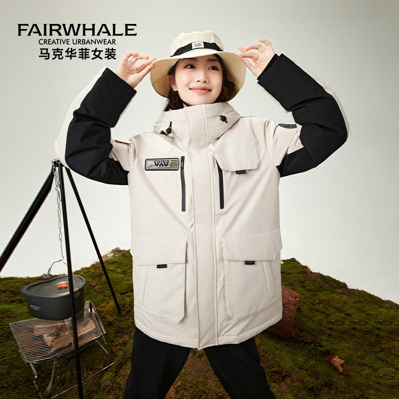 马克华菲中长款工装羽绒服女款2025冬季新款户外运动保暖冬装外套