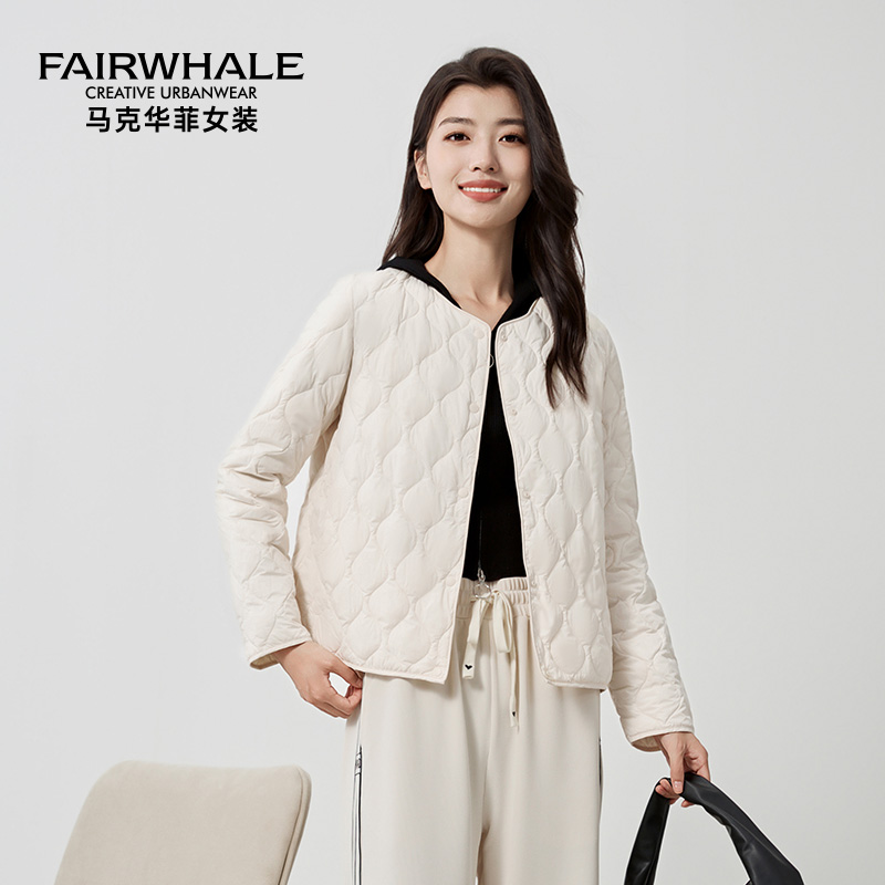 马克华菲圆领轻薄款羽绒服女款2025冬季新款百搭内胆时尚保暖外套