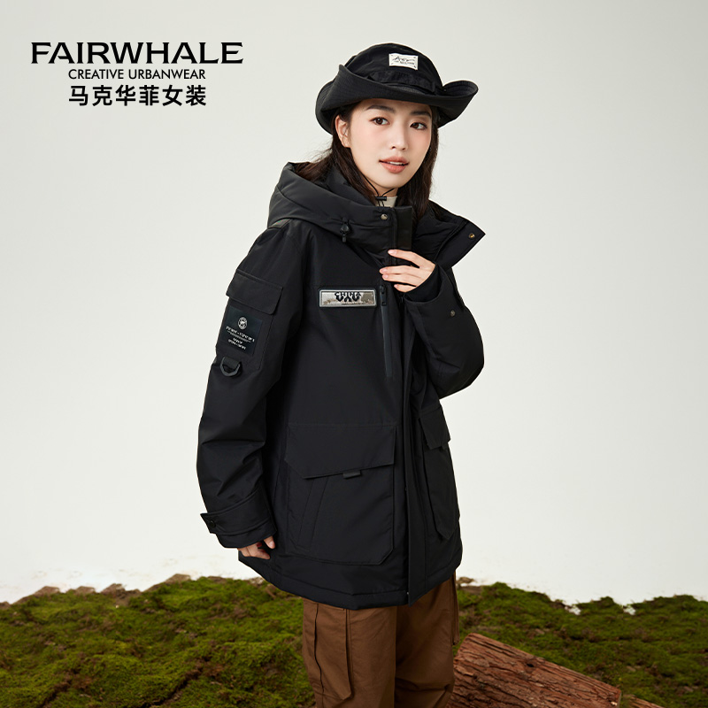 马克华菲中长款工装羽绒服女款2025冬季新款户外运动保暖冬装外套