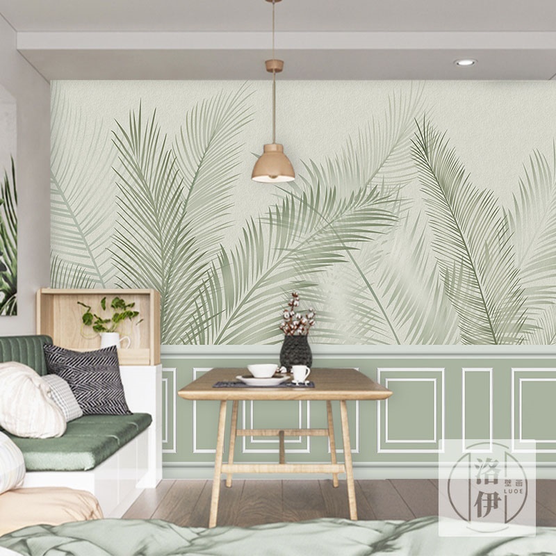 北欧小清新叶子壁纸客厅卧室美容院背景墙布棕榈树东南亚植物墙纸