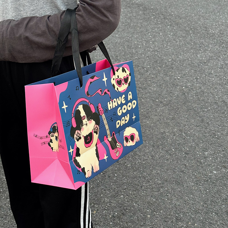 可爱猫狗节日礼品袋大号手提袋横竖版加厚纸袋生日礼物包装袋高级 - 图2