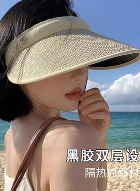 2025新款发卡大檐防晒草帽夏骑车防紫外线空顶帽太阳帽防晒遮阳帽