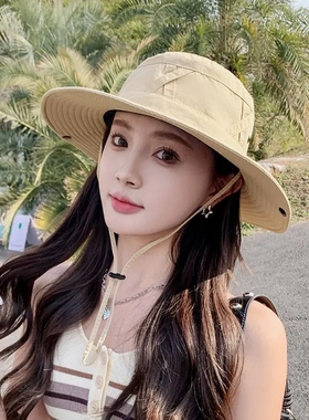 女士大沿防晒登山防紫外线渔夫帽钓鱼遮阳帽帽子男士夏季网眼户外