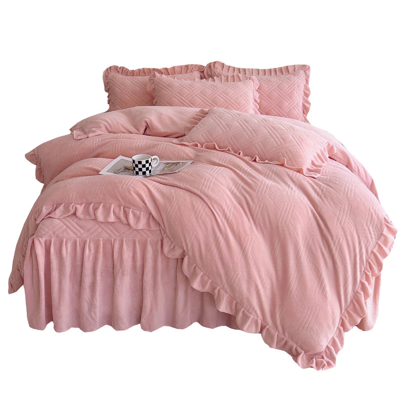 冬季加厚牛奶绒夹棉床裙款四件套高档轻奢双面加绒珊瑚绒床上用品