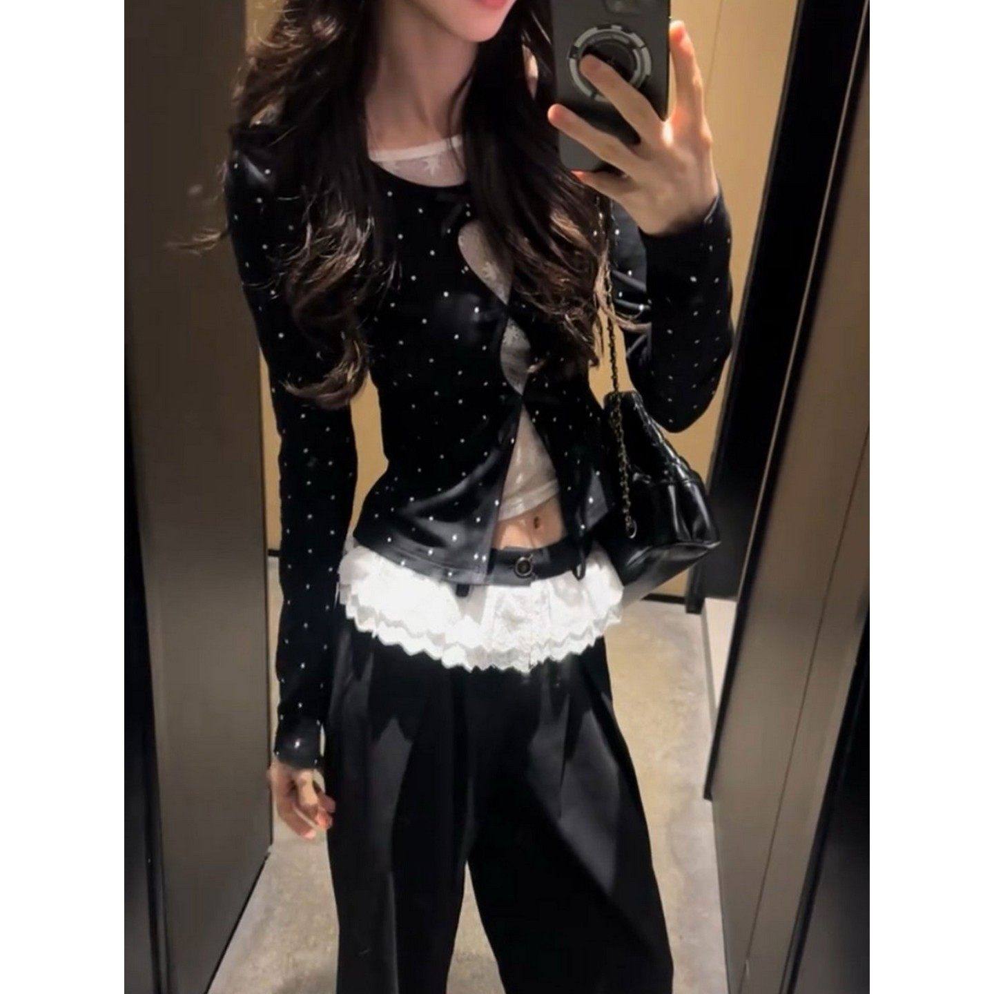 大码胖MM韩系假两件蕾丝拼接镂空内搭上衣女春季修身气质波点T恤,淘宝优惠券,粉丝福利购,淘宝优惠卷