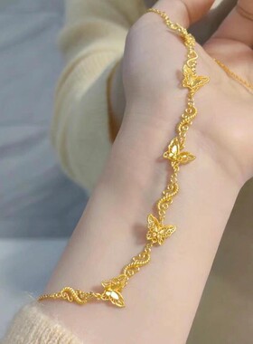 沙金饰品镂空花丝蝴蝶项链轻奢小众饰品女高级感仿黄金不掉色项链