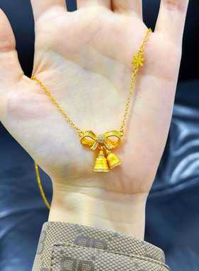 金店同款沙金饰品雪花甜心铃铛吊坠新款在逃公主蝴蝶结铃兰花项链
