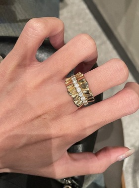 复古轻奢宽边大女主裙褶绸缎镶钻食指戒名媛风中古风优雅女戒