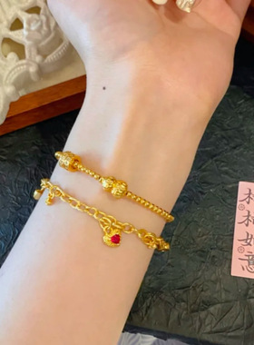 国潮5G硬金工艺算盘珠锤纹葫芦串珠手链女新中式国潮风葫芦手串