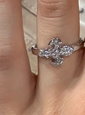 小红书爆款鸢尾花镶嵌满钻戒指轻奢百搭高级感食指戒指环一件