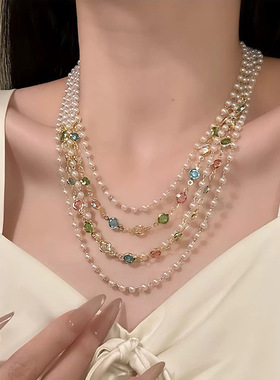 多层珍珠串珠时尚简约项链复古宫廷风锁骨链轻奢高级感项饰批发女