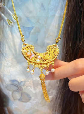 凤穿牡丹流苏吊坠金店同款螺钿凤凰项链新中式珐琅彩毛衣链国潮风