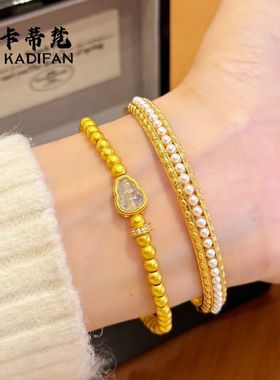 金店同款沙金婉容手镯古风花丝传承仿珍珠手环新中式国潮风