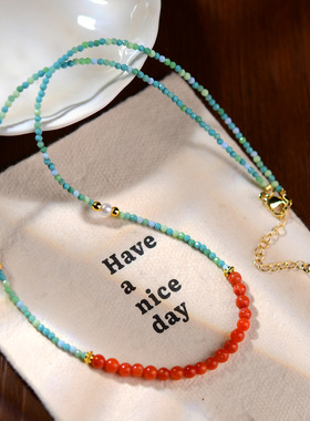 南红渐变色炫彩松石尖晶手工串珠混搭女闺蜜礼物项链国风清新甜美