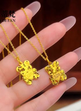 金店同款沙金爆闪CNC碎冰冰520爱心小熊吊坠项链可爱乖乖熊锁骨链