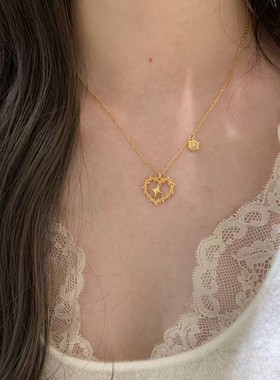 小红书爆款荆棘爱心桃心复古拉丝项链轻奢时尚小众锁骨链一件代发