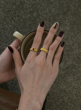 小红书爆款复古红宝石金花戒指轻奢高级感蕾丝花边食指戒一件