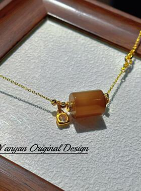 玛瑙转转珠桶珠时尚简约百搭项链颈链小众女