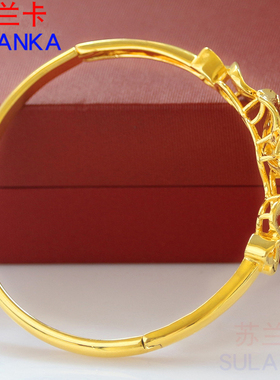 镀黄金手镯女大花朵学生镀沙金镯子细圈手环送女友闺蜜生日礼物