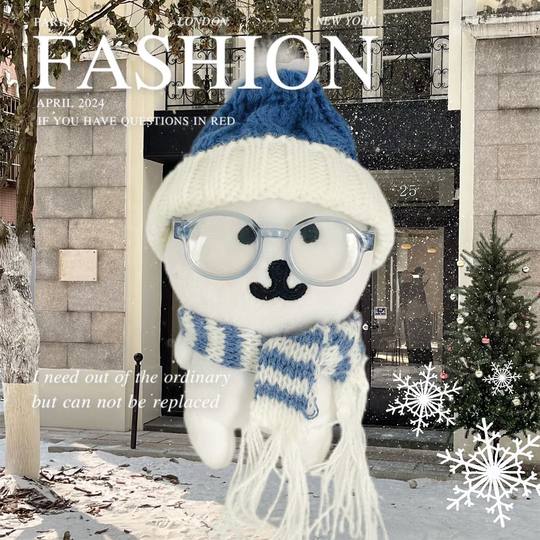 13cm自嘲熊挂件娃衣蓝色毛线帽子围巾可爱冬季娃娃围巾配饰便宜