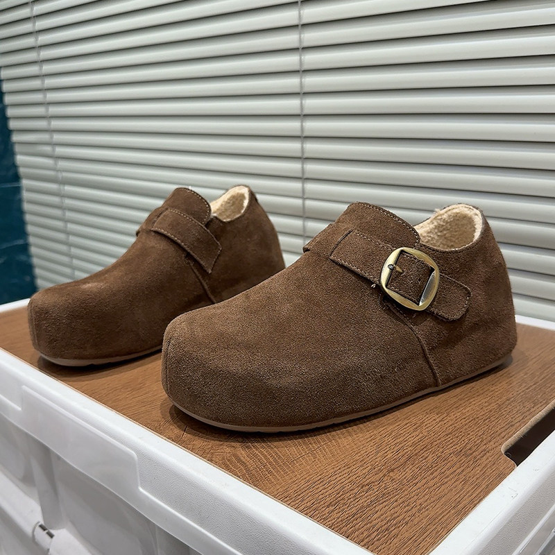 欧货磨砂皮全包勃肯鞋女2025秋冬加绒保暖懒人一脚蹬皮带扣休闲鞋,淘宝优惠券,粉丝福利购,淘宝优惠卷