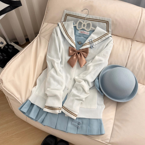 学院风JK制服女春秋新款叠穿针织开衫V领毛衣校供感秋冬外搭外套 - 图2