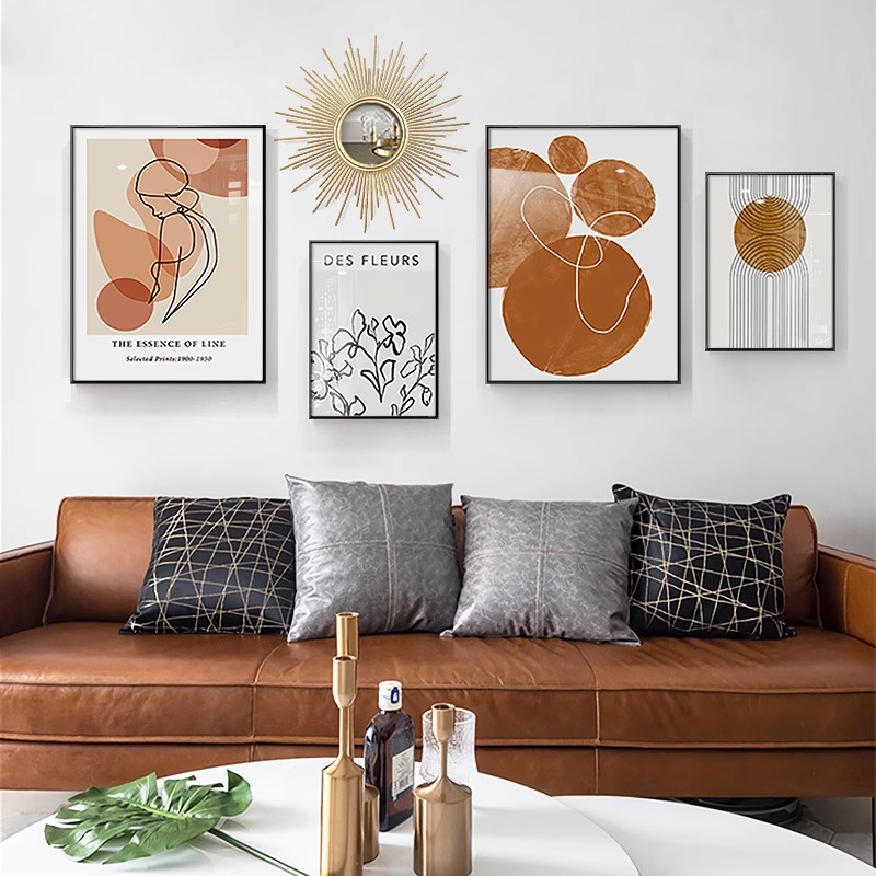 客厅装饰画现代简约轻奢高档级感沙发背景墙大气挂画抽象组合壁画