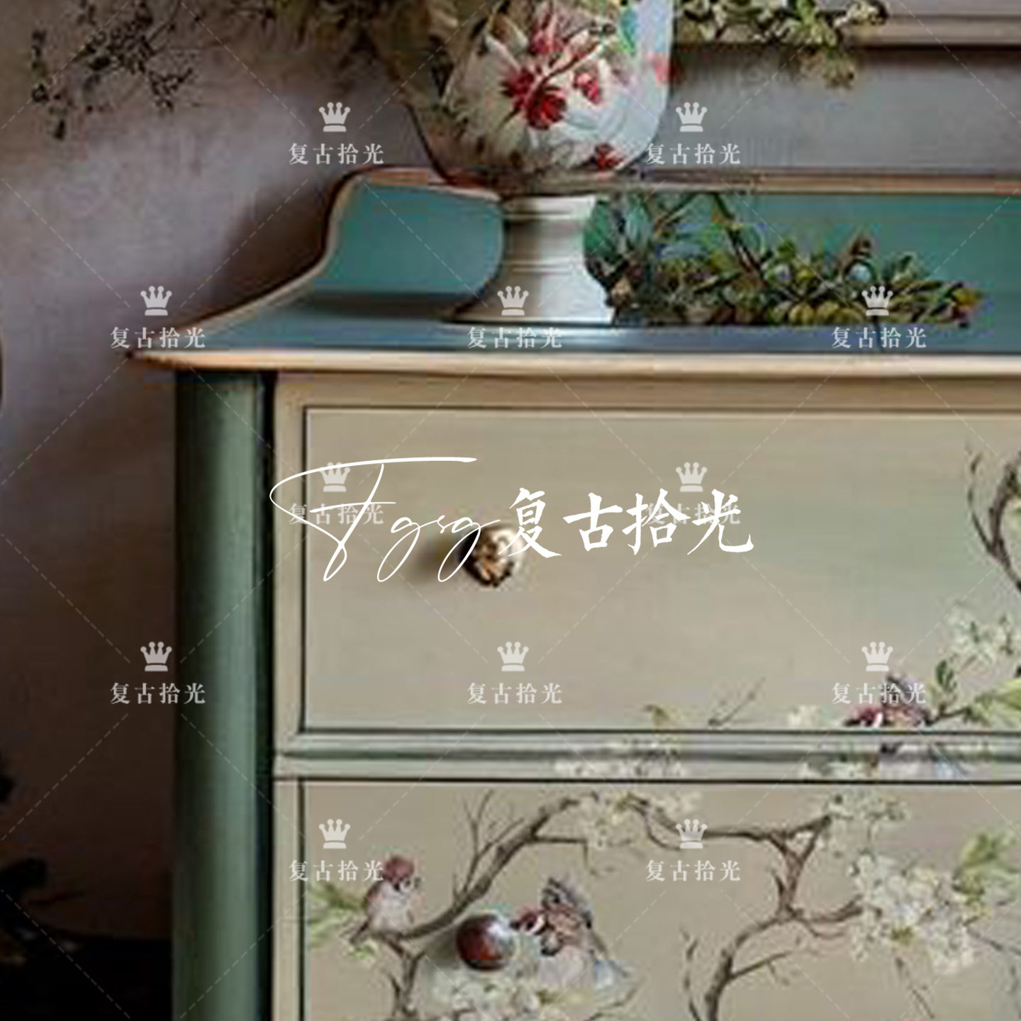 复古拾光 法式复古风花鸟图案实木玄关柜 斗柜 储物柜 家用装饰柜,淘宝优惠券,粉丝福利购,淘宝优惠卷