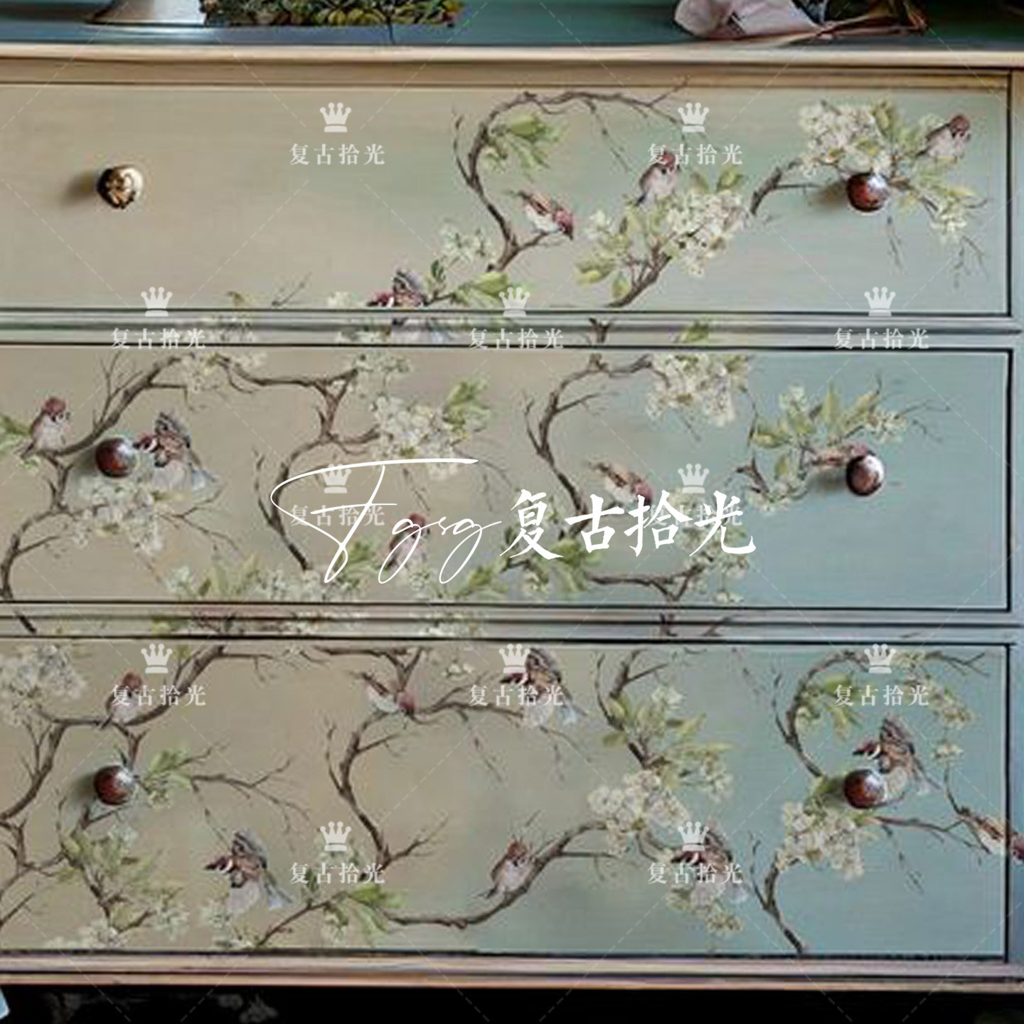 复古拾光 法式复古风花鸟图案实木玄关柜 斗柜 储物柜 家用装饰柜,淘宝优惠券,粉丝福利购,淘宝优惠卷