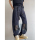 Dannyandzee spring and summer retro denim splicing mesh low-waist scimitar pants streamer jeans men's trousers INS