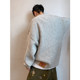 Loose light gray buttoned crew neck sweater