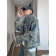 Dannyandzee spring and summer thin yellow cashew flower printed contrasting color short raw edge denim jacket for men