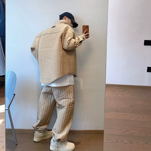 Зимний ретро стеганый золотой зажим, рубашка, мужская куртка, оверсайз