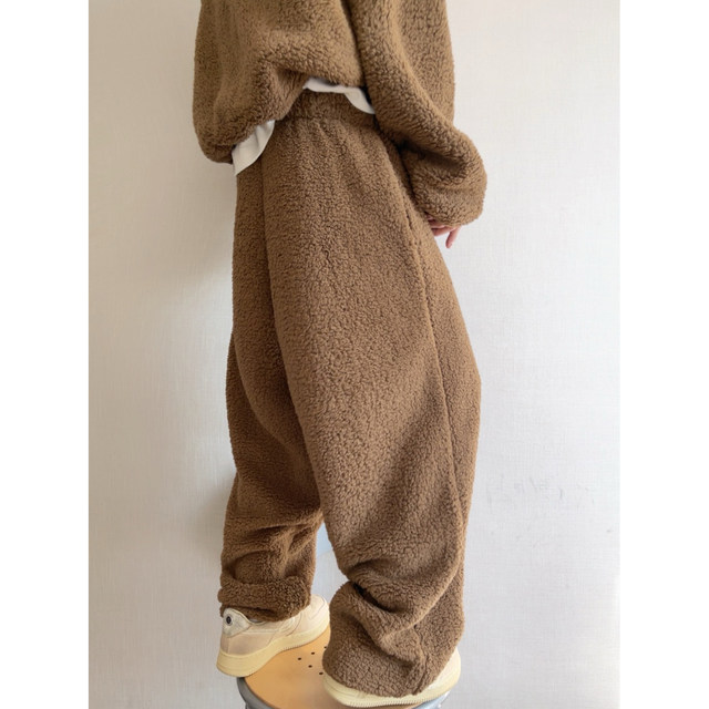 Dannyandzee winter warm plus velvet thickened cloud velvet solid color loose elastic waist warm sweatpants for men INS
