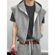 Dannyandzee summer retro versatile lazy gray sports casual cropped pants hooded vest suit for men