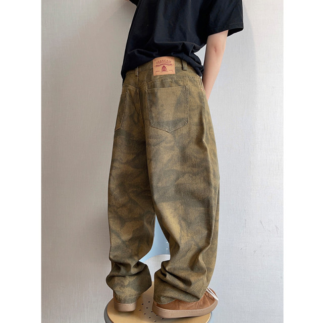 Dannyandzee spring retro 330g twill canvas army green tie-dye old workwear machete pants for men INS