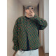 Dannyandzee spring retro loose green checkerboard contrast plaid collarless fur edge jacket for men