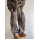 Dannyandzee spring irregular brown houndstooth retro heavyweight warm woolen casual pants men's trousers