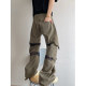 Dannyandzee spring and summer retro old army green canvas splicing mesh low-waist overalls scimitar pants for men