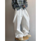 Dannyandzee spring retro versatile washed old loose white overalls men's straight pants INS